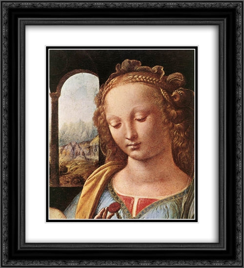 The Madonna of the Carnation [detail: 1] 20x22 Black Ornate Wood Framed Art Print Poster with Double Matting by da Vinci, Leonardo