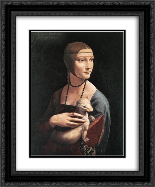 Portrait of Cecilia Gallerani 20x24 Black Ornate Wood Framed Art Print Poster with Double Matting by da Vinci, Leonardo