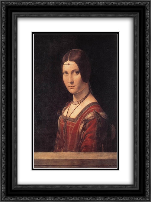 La belle Ferroniere 18x24 Black Ornate Wood Framed Art Print Poster with Double Matting by da Vinci, Leonardo
