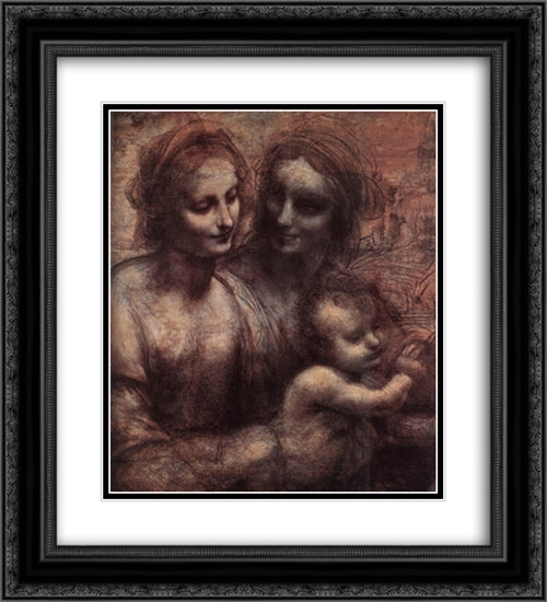Madonna and Child with St Anne and the Young St John [detail: 1] 20x22 Black Ornate Wood Framed Art Print Poster with Double Matting by da Vinci, Leonardo