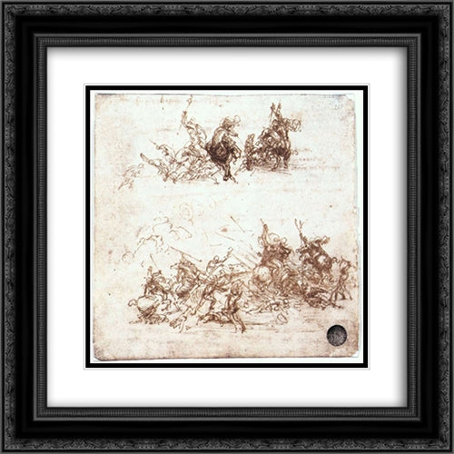 Study of battles on horseback and on foot 20x20 Black Ornate Wood Framed Art Print Poster with Double Matting by da Vinci, Leonardo
