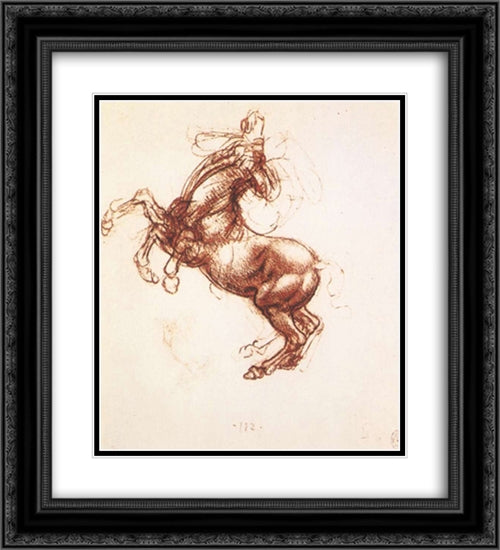 Rearing horse 20x22 Black Ornate Wood Framed Art Print Poster with Double Matting by da Vinci, Leonardo