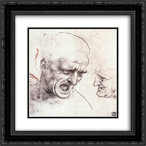 Head studies 20x20 Black Ornate Wood Framed Art Print Poster with Double Matting by da Vinci, Leonardo