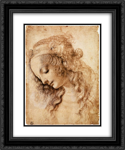 Woman's Head 20x24 Black Ornate Wood Framed Art Print Poster with Double Matting by da Vinci, Leonardo