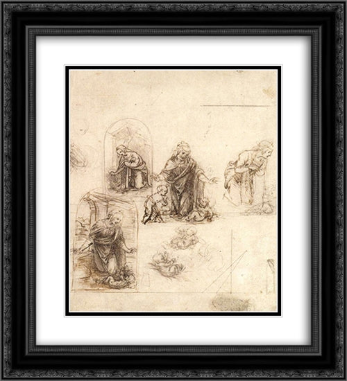 Studies for a Nativity 20x22 Black Ornate Wood Framed Art Print Poster with Double Matting by da Vinci, Leonardo