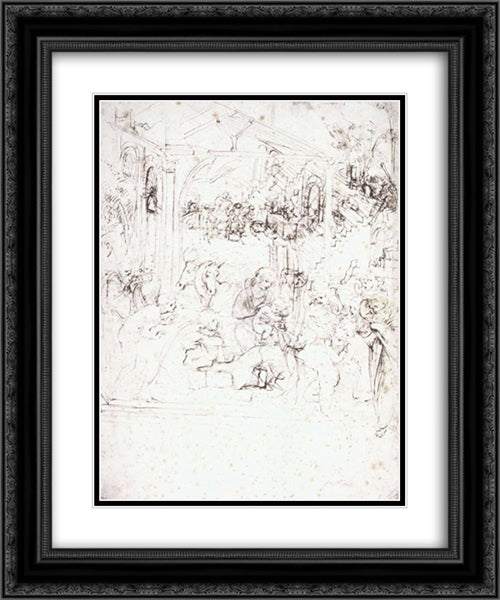 Design for the Adoration of the Magi 20x24 Black Ornate Wood Framed Art Print Poster with Double Matting by da Vinci, Leonardo