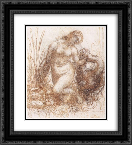 Study for a kneeling Leda 20x22 Black Ornate Wood Framed Art Print Poster with Double Matting by da Vinci, Leonardo