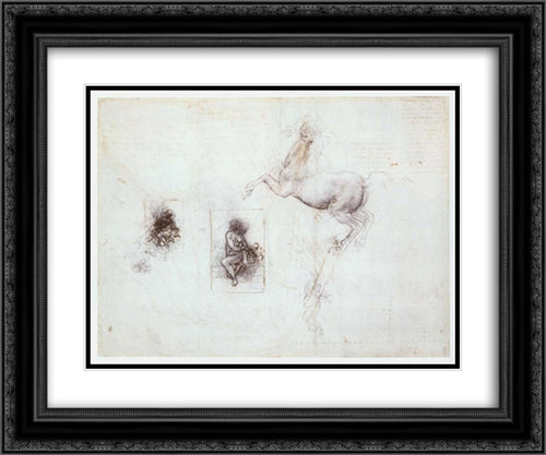 Studies of Leda and a horse 24x20 Black Ornate Wood Framed Art Print Poster with Double Matting by da Vinci, Leonardo