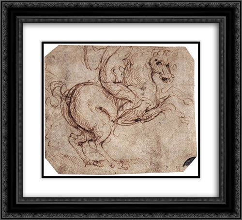 Study of a rider 22x20 Black Ornate Wood Framed Art Print Poster with Double Matting by da Vinci, Leonardo