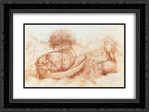 Allegory with wolf and eagle 24x18 Black Ornate Wood Framed Art Print Poster with Double Matting by da Vinci, Leonardo
