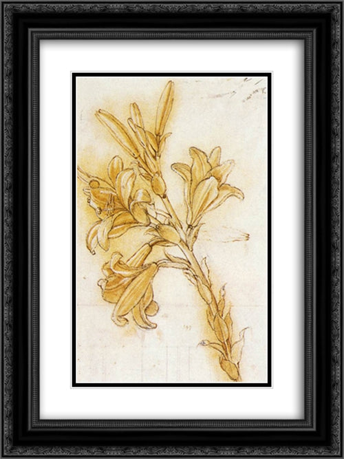 Lily 18x24 Black Ornate Wood Framed Art Print Poster with Double Matting by da Vinci, Leonardo