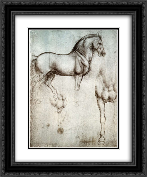 Study of horses 20x24 Black Ornate Wood Framed Art Print Poster with Double Matting by da Vinci, Leonardo