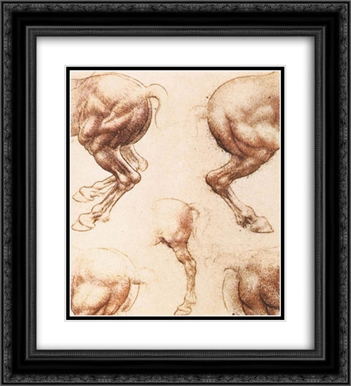 Study of horses 20x22 Black Ornate Wood Framed Art Print Poster with Double Matting by da Vinci, Leonardo