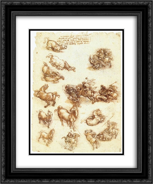 Study sheet with horses 20x24 Black Ornate Wood Framed Art Print Poster with Double Matting by da Vinci, Leonardo