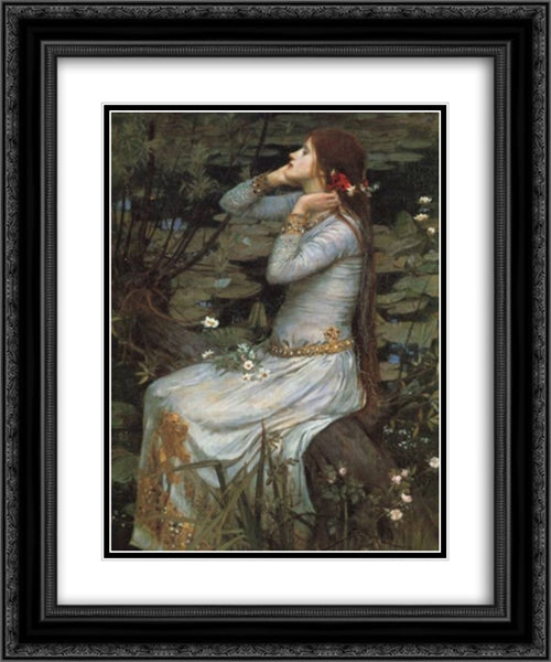 Ophelia 20x24 Black Ornate Wood Framed Art Print Poster with Double Matting by Waterhouse, John William