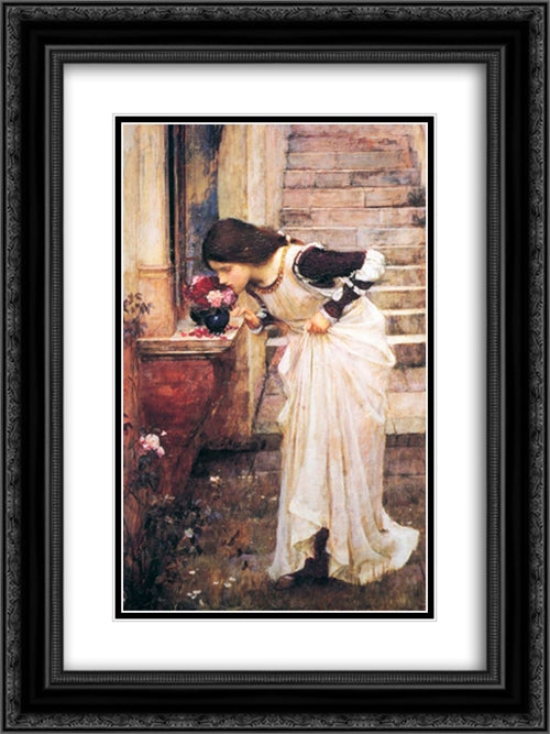 At the Shrine 18x24 Black Ornate Wood Framed Art Print Poster with Double Matting by Waterhouse, John William