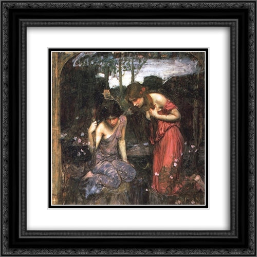 Nymphs Finding the Head of Orpheus 20x20 Black Ornate Wood Framed Art Print Poster with Double Matting by Waterhouse, John William