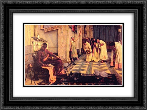 The Favourites of the Emperor Honorious 24x18 Black Ornate Wood Framed Art Print Poster with Double Matting by Waterhouse, John William