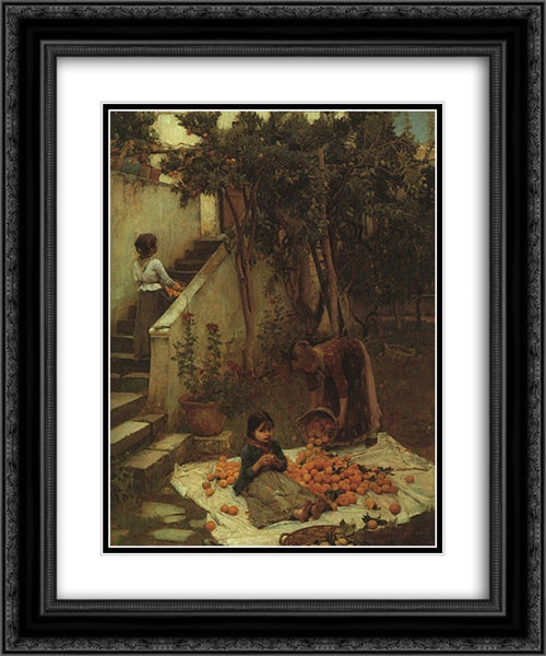 The Orange Gatherers 20x24 Black Ornate Wood Framed Art Print Poster with Double Matting by Waterhouse, John William