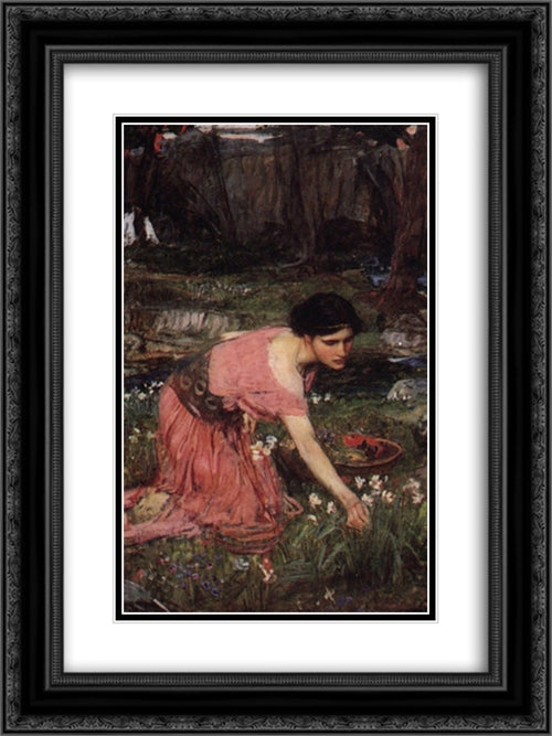 Flora 18x24 Black Ornate Wood Framed Art Print Poster with Double Matting by Waterhouse, John William