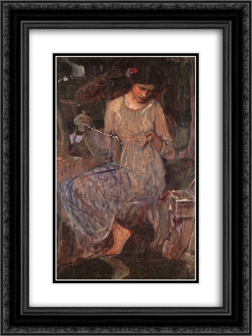 The Necklace 18x24 Black Ornate Wood Framed Art Print Poster with Double Matting by Waterhouse, John William