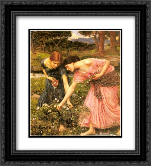 Gather ye Rosebuds while ye may 20x22 Black Ornate Wood Framed Art Print Poster with Double Matting by Waterhouse, John William