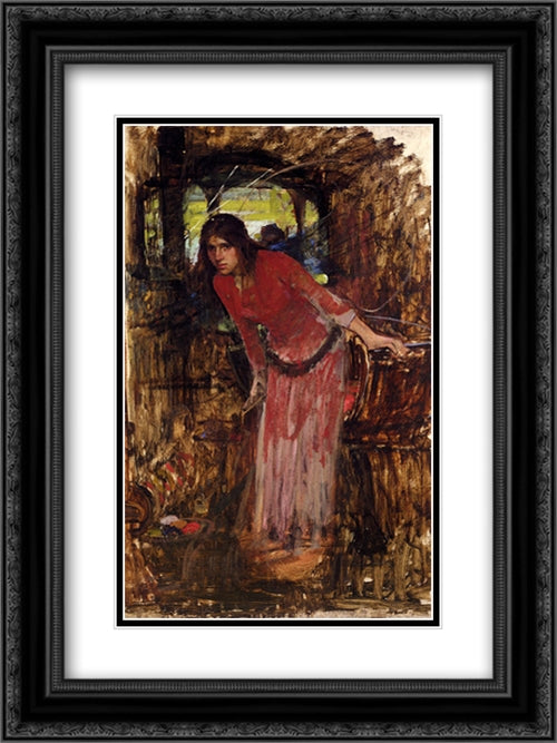 Study For The Lady Of Shallot 18x24 Black Ornate Wood Framed Art Print Poster with Double Matting by Waterhouse, John William