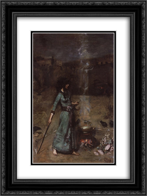 Study for The Magic Circle 18x24 Black Ornate Wood Framed Art Print Poster with Double Matting by Waterhouse, John William