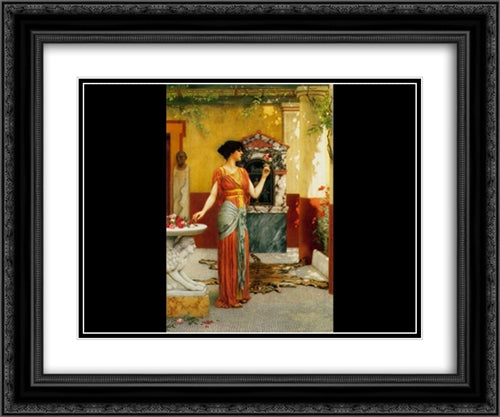 The Bouquet 24x20 Black Ornate Wood Framed Art Print Poster with Double Matting by Godward, John William