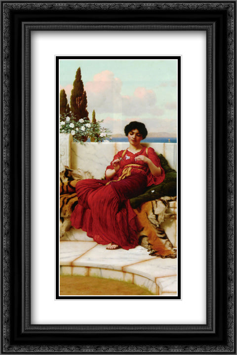 Mischief 16x24 Black Ornate Wood Framed Art Print Poster with Double Matting by Godward, John William