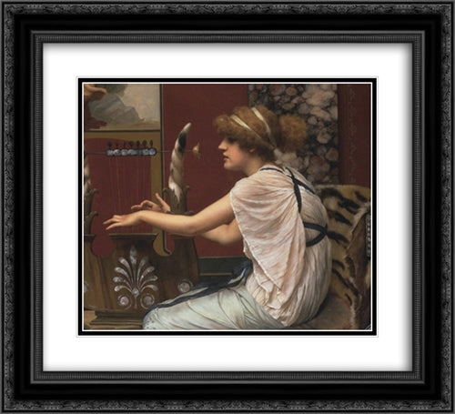 Erato at Her Lyre 22x20 Black Ornate Wood Framed Art Print Poster with Double Matting by Godward, John William