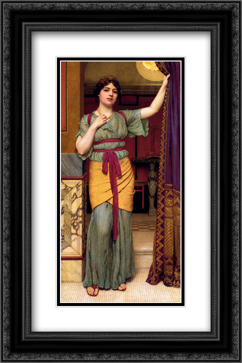 A Pompeian Lady 16x24 Black Ornate Wood Framed Art Print Poster with Double Matting by Godward, John William