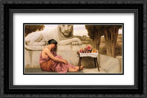 The Fruit Vendor 24x16 Black Ornate Wood Framed Art Print Poster with Double Matting by Godward, John William