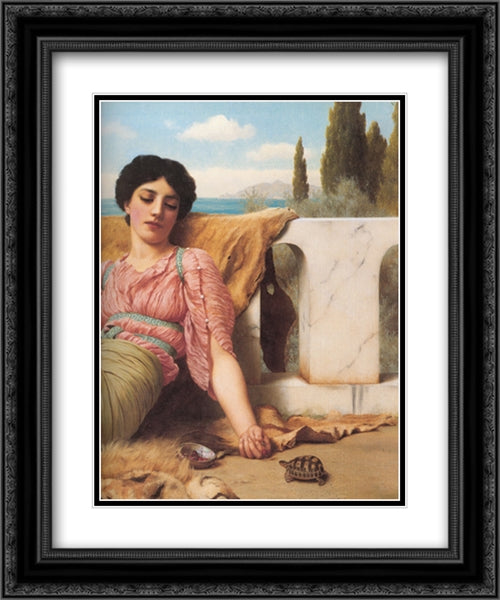 A Quiet Pet [detail] 20x24 Black Ornate Wood Framed Art Print Poster with Double Matting by Godward, John William