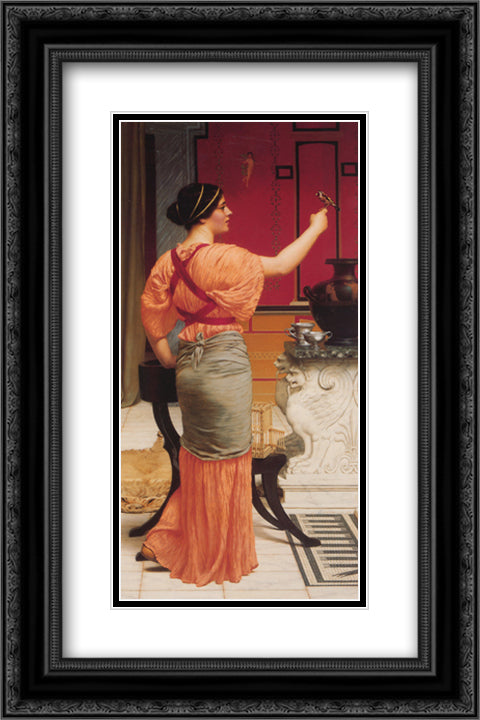 Lesbia with her Sparrow 16x24 Black Ornate Wood Framed Art Print Poster with Double Matting by Godward, John William