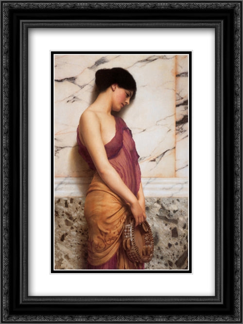 The Tambourine Girl 18x24 Black Ornate Wood Framed Art Print Poster with Double Matting by Godward, John William