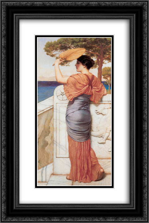 On the Balcony 16x24 Black Ornate Wood Framed Art Print Poster with Double Matting by Godward, John William