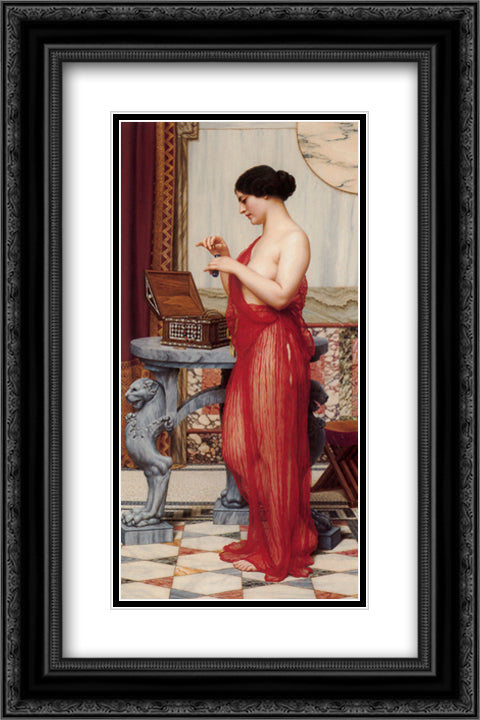 The New Perfume 16x24 Black Ornate Wood Framed Art Print Poster with Double Matting by Godward, John William