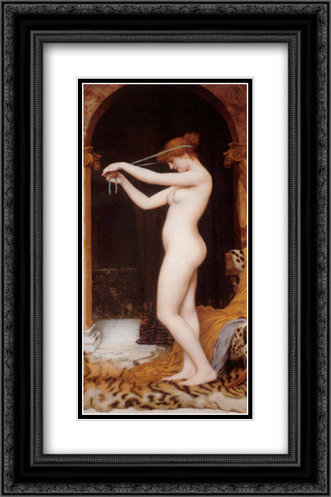 Venus Binding Her Hair 16x24 Black Ornate Wood Framed Art Print Poster with Double Matting by Godward, John William