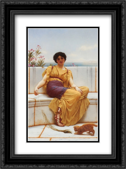 Idleness 18x24 Black Ornate Wood Framed Art Print Poster with Double Matting by Godward, John William