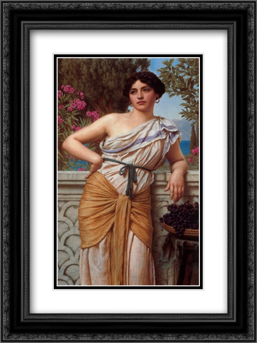 Reverie 18x24 Black Ornate Wood Framed Art Print Poster with Double Matting by Godward, John William