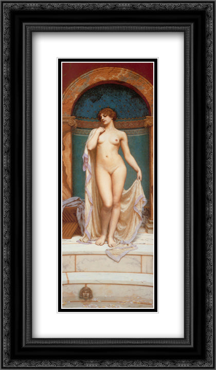 Venus at the Bath 14x24 Black Ornate Wood Framed Art Print Poster with Double Matting by Godward, John William