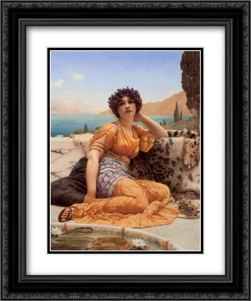 With Violets Wreathed and Robe of Saffron Hue' 20x24 Black Ornate Wood Framed Art Print Poster with Double Matting by Godward, John William