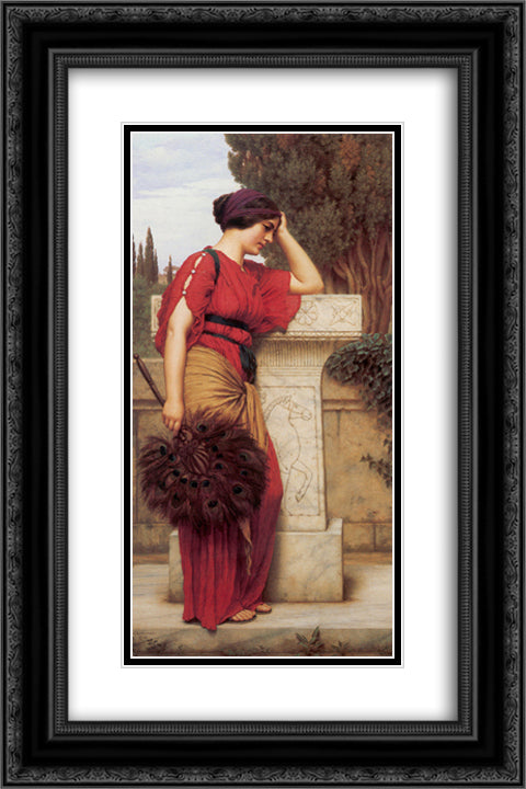 La Pensierosa 16x24 Black Ornate Wood Framed Art Print Poster with Double Matting by Godward, John William