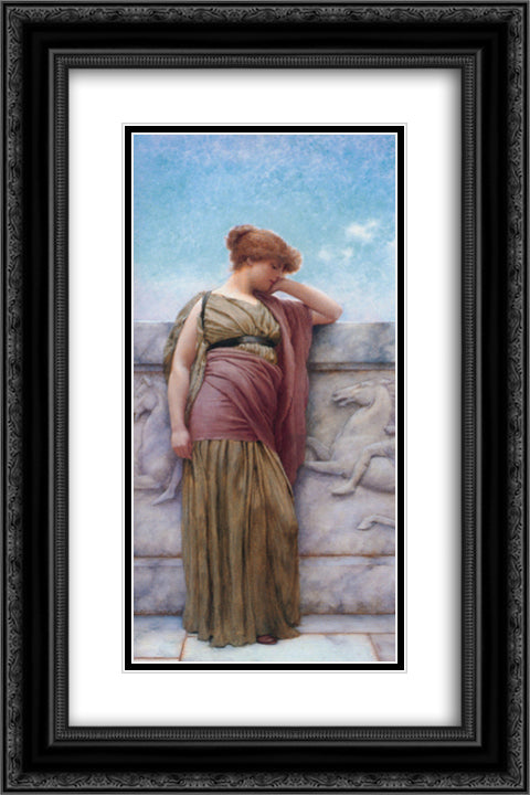 Leaning on the Balcony 16x24 Black Ornate Wood Framed Art Print Poster with Double Matting by Godward, John William