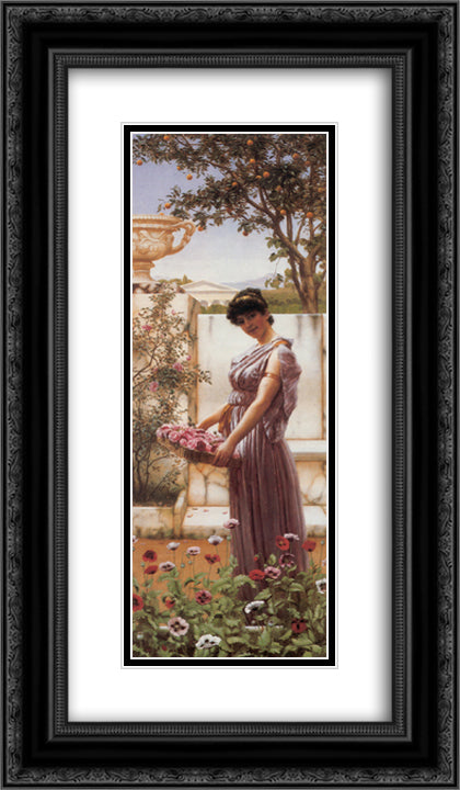 The Flowers of Venus 14x24 Black Ornate Wood Framed Art Print Poster with Double Matting by Godward, John William