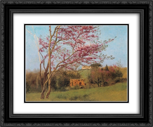 Landscape: Blossoming Red Almond [study] 24x20 Black Ornate Wood Framed Art Print Poster with Double Matting by Godward, John William