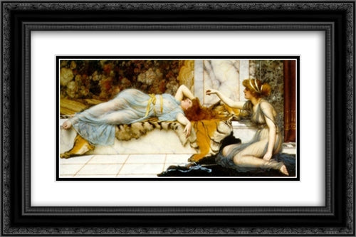 Mischief and Repose 24x16 Black Ornate Wood Framed Art Print Poster with Double Matting by Godward, John William