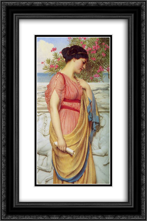 Sappho 16x24 Black Ornate Wood Framed Art Print Poster with Double Matting by Godward, John William