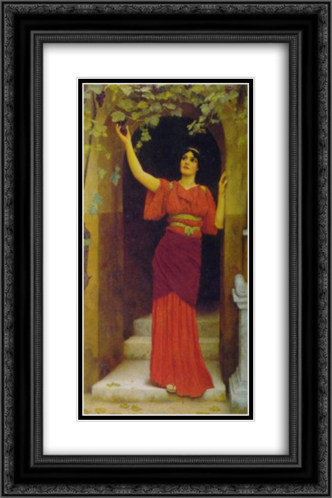 Young Girl Picking Grapes 16x24 Black Ornate Wood Framed Art Print Poster with Double Matting by Godward, John William